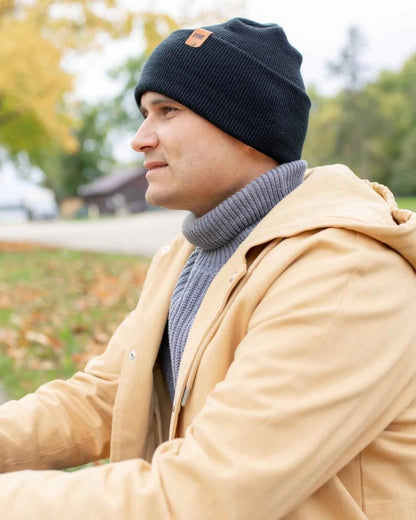 Haakwear H - Stitch Cuffed Beanie Made In Usa Charcoal Black Beanie by Haakwear Usa – Don't Panic Shoes