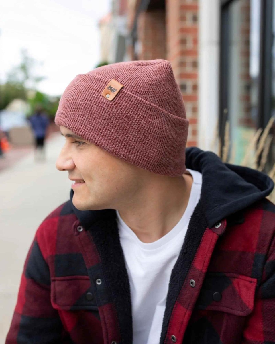 Haakwear H - Stitch Cuffed Beanie Patented Design Rusty Burgundy Beanie by Haakwear Usa – Don't Panic Shoes
