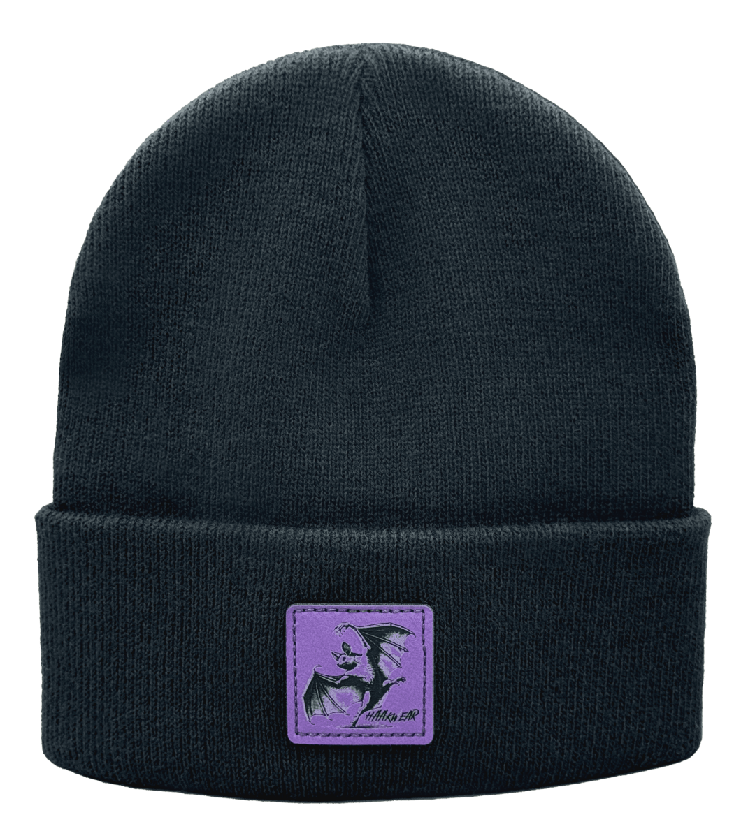 Haakwear Spooky Wings Bat Patch Beanie Vegan Leather Patch Knit Fabric Beanie by Haakwear Usa – Don't Panic Shoes