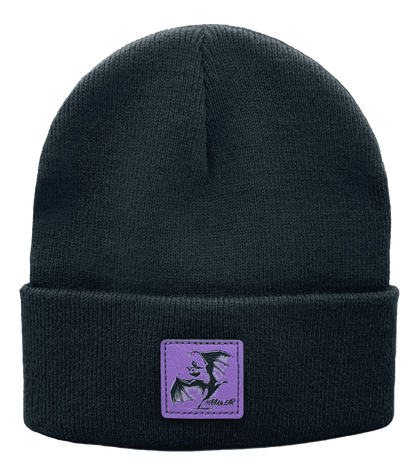 Haakwear Spooky Wings Bat Patch Beanie Vegan Leather Patch Knit Fabric Beanie by Haakwear Usa – Don't Panic Shoes