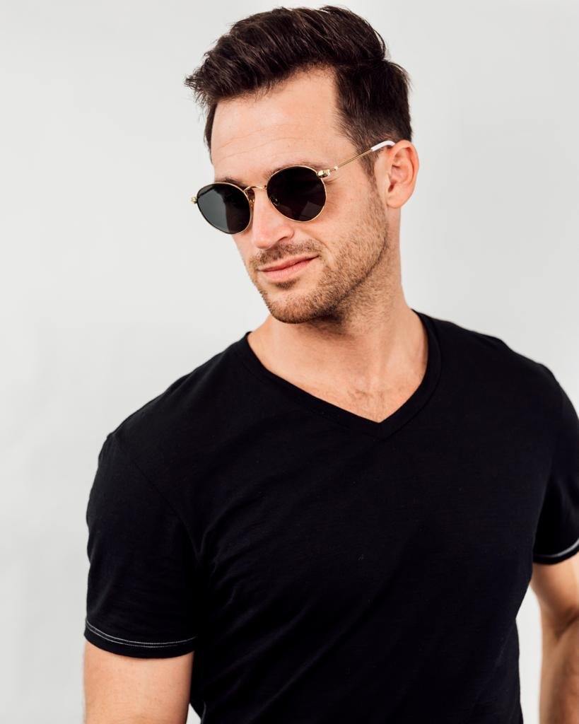 Halsey Round Stainless Steel Sunglasses Blue Grey Polarized Sunglasses by Out East Eyewear – Don't Panic Shoes