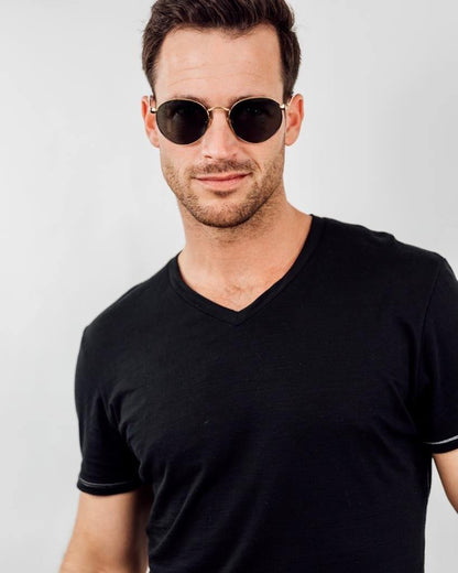 Halsey Round Stainless Steel Sunglasses Blue Grey Polarized Sunglasses by Out East Eyewear – Don't Panic Shoes