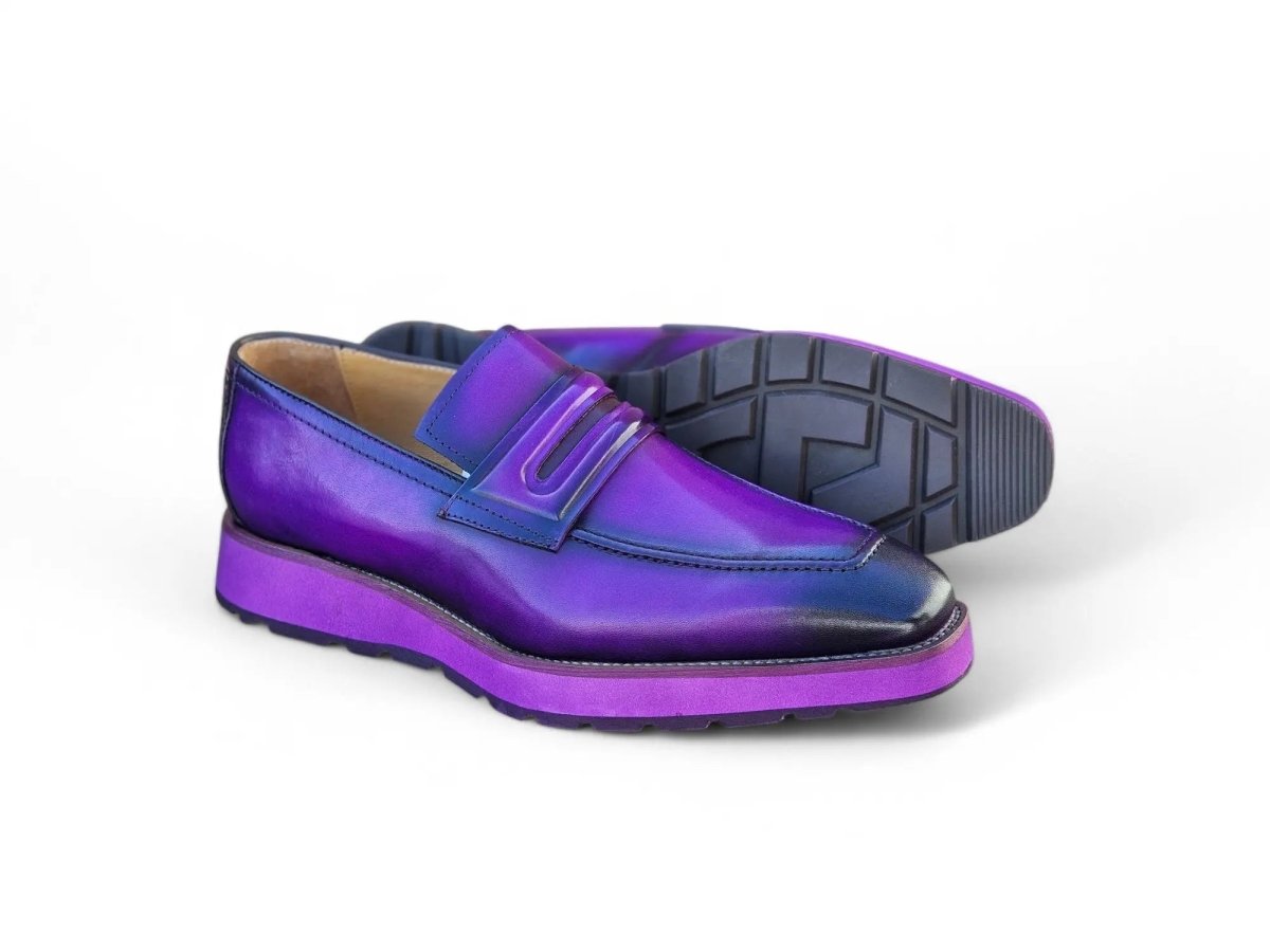 Hand BurniShed Penny Loafer Chunky Sole Men’s Leather Ks52 Shoes by Carrucci Shoes – Don't Panic Shoes