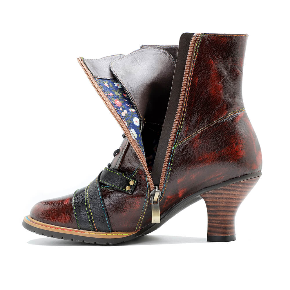 Handcrafted Vintage Mixed Leather High Heel Ankle Boots Booties by Colorstepshoes – Don't Panic Shoes