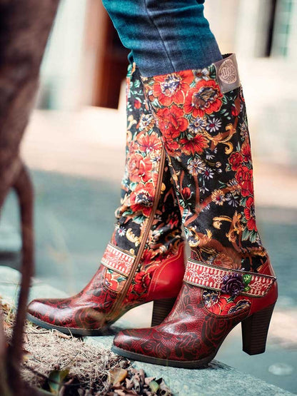 Handmade Floral Embossed Embroidery Elegant Boots Boots by Colorstepshoes – Don't Panic Shoes