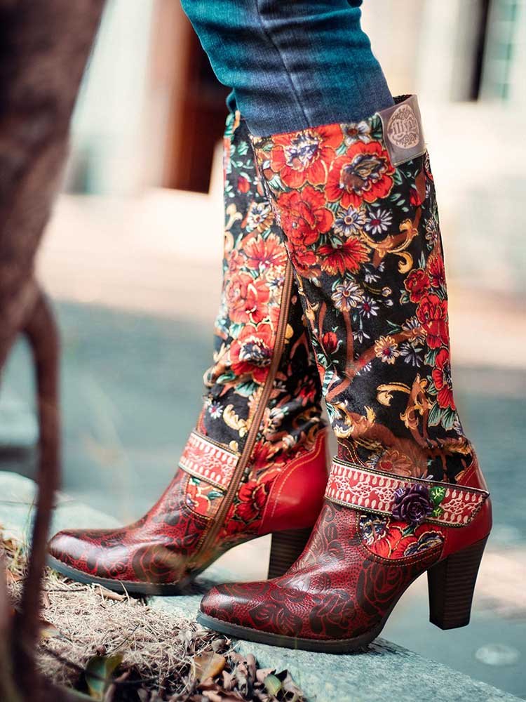 Handmade Floral Embossed Embroidery Elegant Boots Boots by Colorstepshoes – Don't Panic Shoes