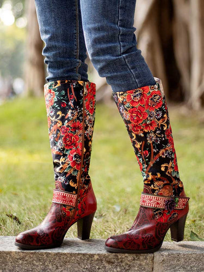 Handmade Floral Embossed Embroidery Elegant Boots Boots by Colorstepshoes – Don't Panic Shoes