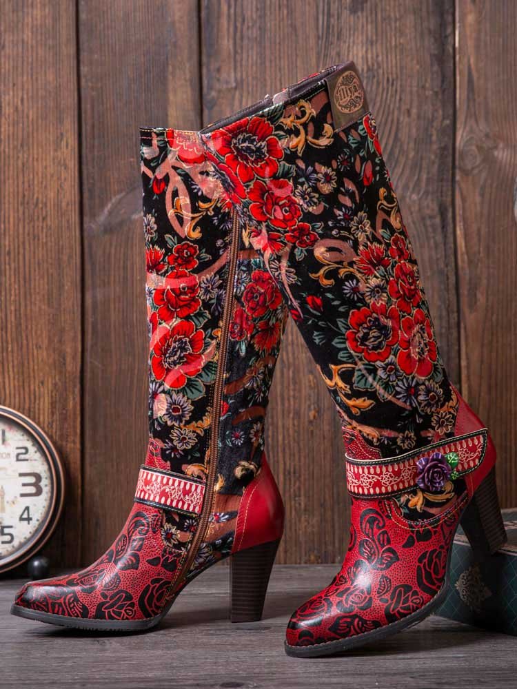 Handmade Floral Embossed Embroidery Elegant Boots Boots by Colorstepshoes – Don't Panic Shoes