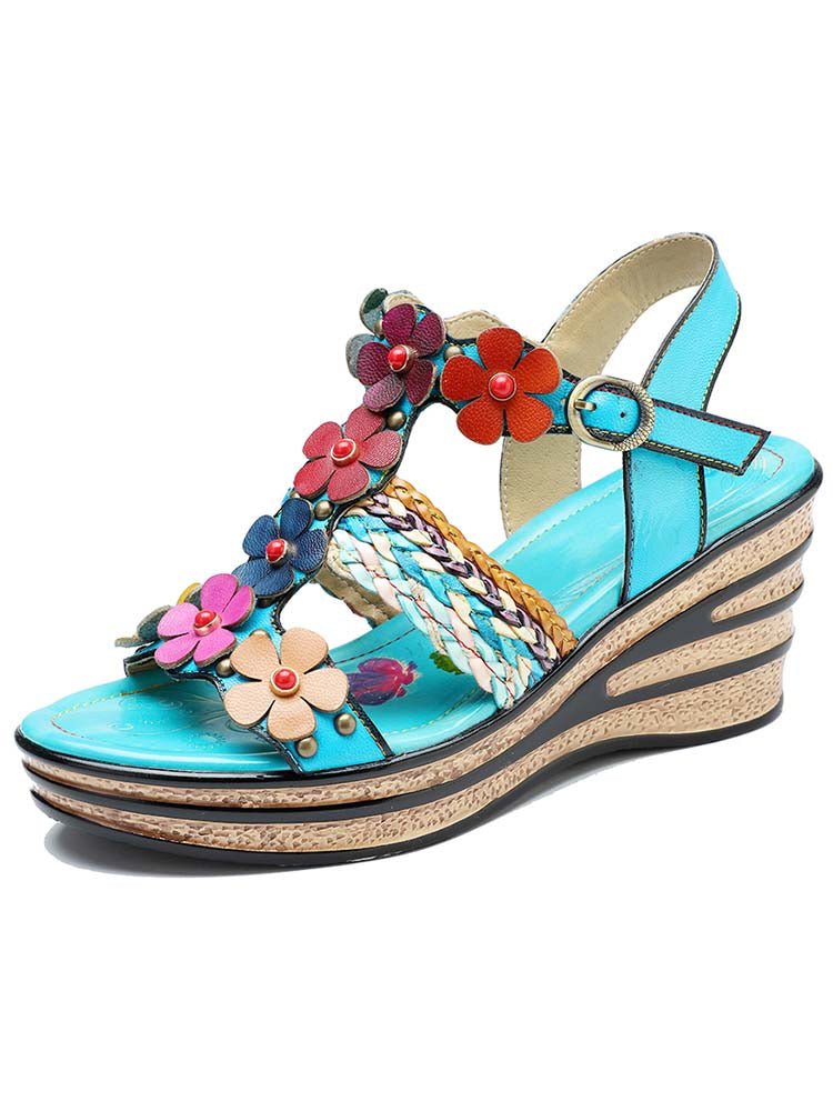 Handmade Flowers Wedge Sandals Sandals by Colorstepshoes – Don't Panic Shoes