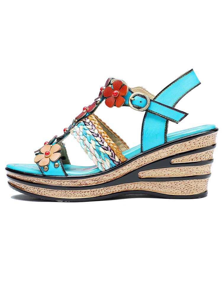 Handmade Flowers Wedge Sandals Sandals by Colorstepshoes – Don't Panic Shoes