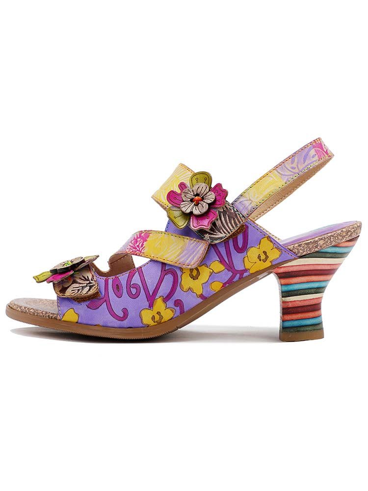 Handmade Leather Colored Stripe Heel Comfy Sandals Pumps by Colorstepshoes – Don't Panic Shoes