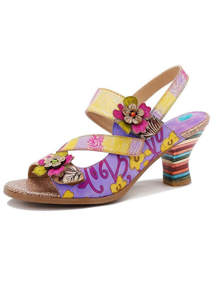 Handmade Leather Colored Stripe Heel Comfy Sandals Pumps by Colorstepshoes – Don't Panic Shoes