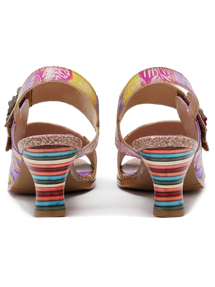 Handmade Leather Colored Stripe Heel Comfy Sandals Pumps by Colorstepshoes – Don't Panic Shoes