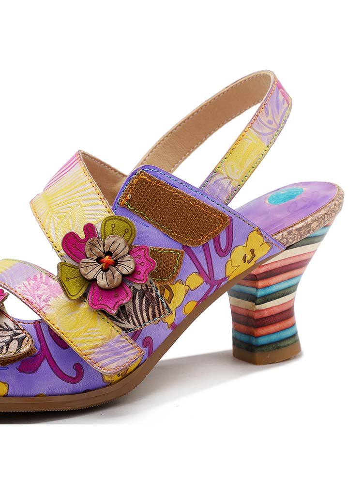 Handmade Leather Colored Stripe Heel Comfy Sandals Pumps by Colorstepshoes – Don't Panic Shoes