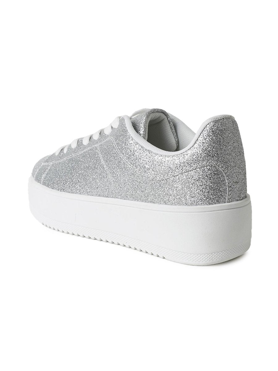 Hero | Silver Fine Glitter Sneakers by J.Adams – Don't Panic Shoes