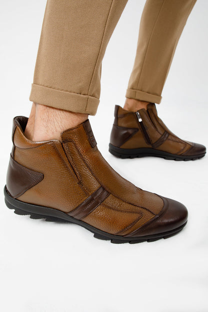 The Montreal Brown Leather Casual Zip-Up Ankle Men Boot