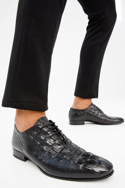 The Randor Black Crocodile Leather Oxford Men Shoe