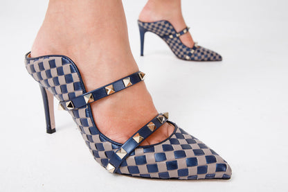 The Dosso Navy Blue Handwoven Pointy Toe Leather Women Sandal