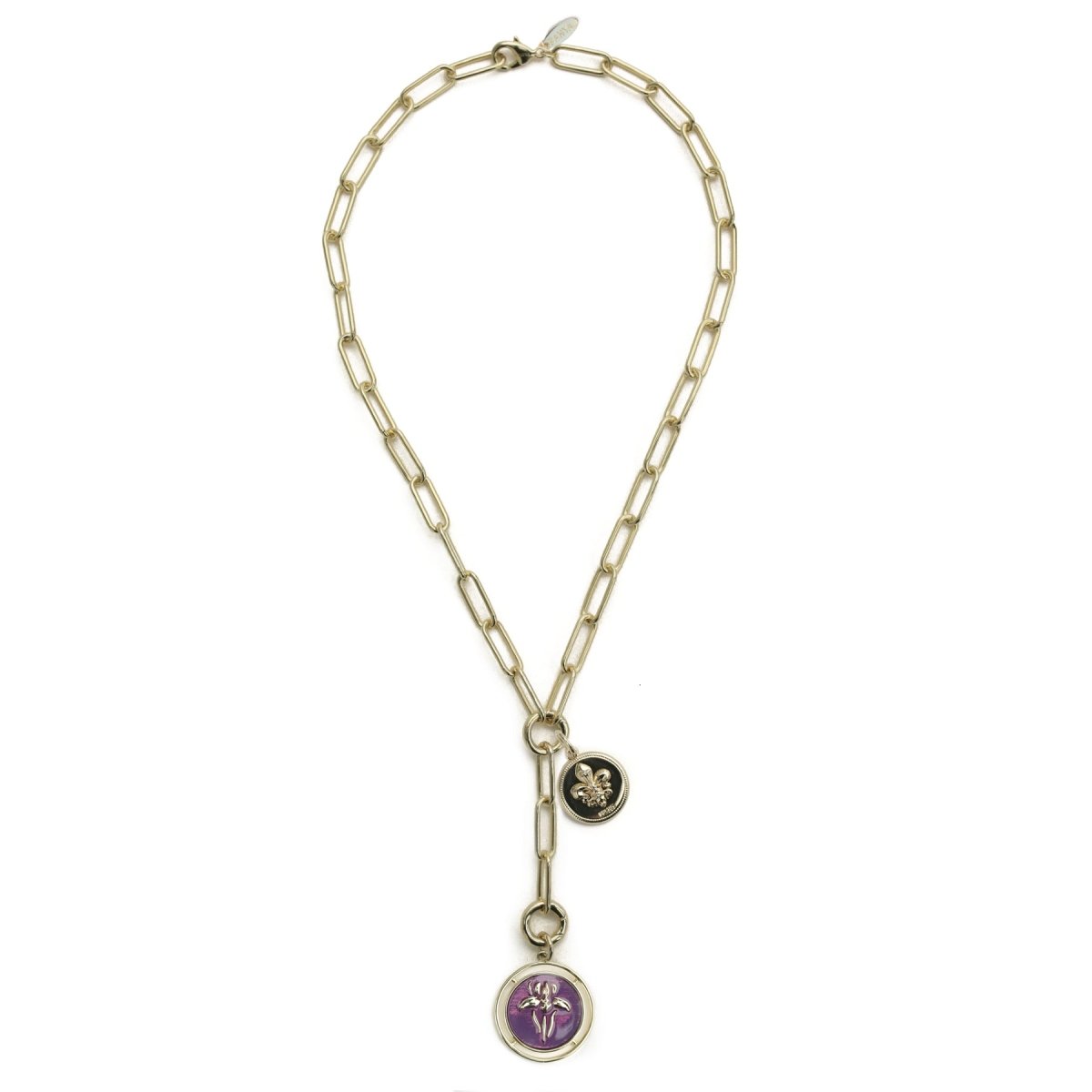 Iris Carondelet Necklace With Enameled Flower And Mini St. Charles Pendants Necklaces by Rahya Jewelry Design – Don't Panic Shoes