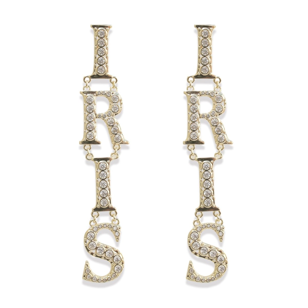 Iris Cz Letters Statement Earrings Earrings by Rahya Jewelry Design – Don't Panic Shoes