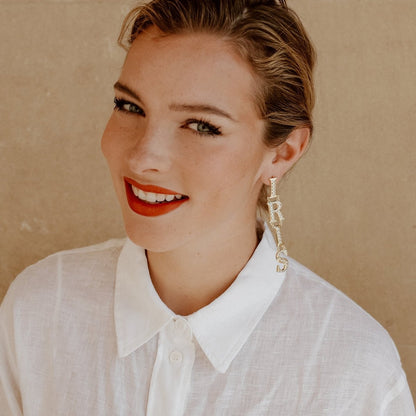Iris Cz Letters Statement Earrings Earrings by Rahya Jewelry Design – Don't Panic Shoes