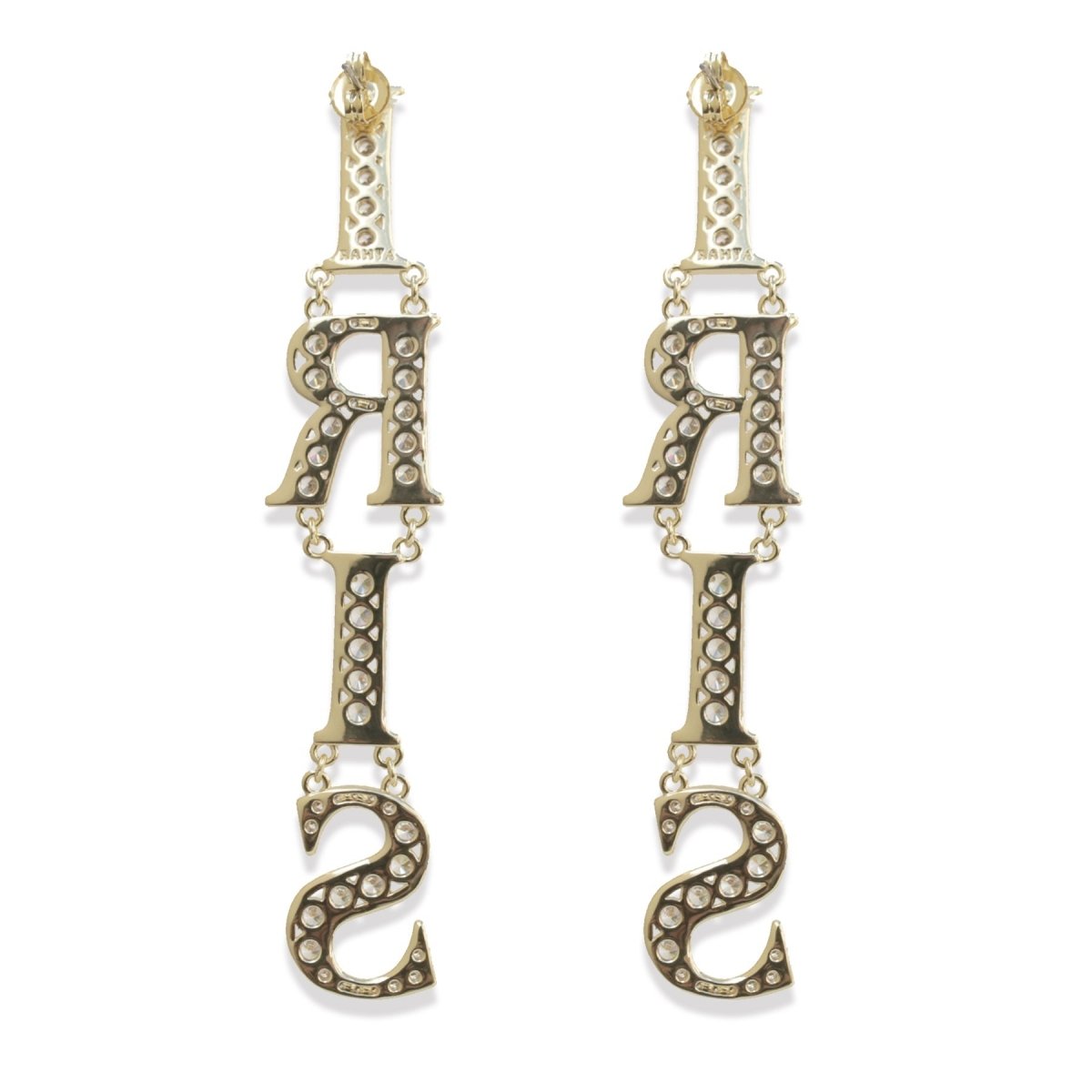 Iris Cz Letters Statement Earrings Earrings by Rahya Jewelry Design – Don't Panic Shoes