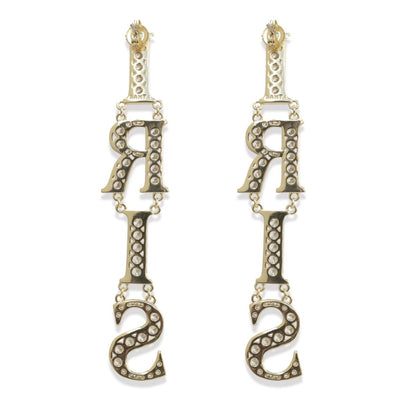 Iris Cz Letters Statement Earrings Earrings by Rahya Jewelry Design – Don't Panic Shoes