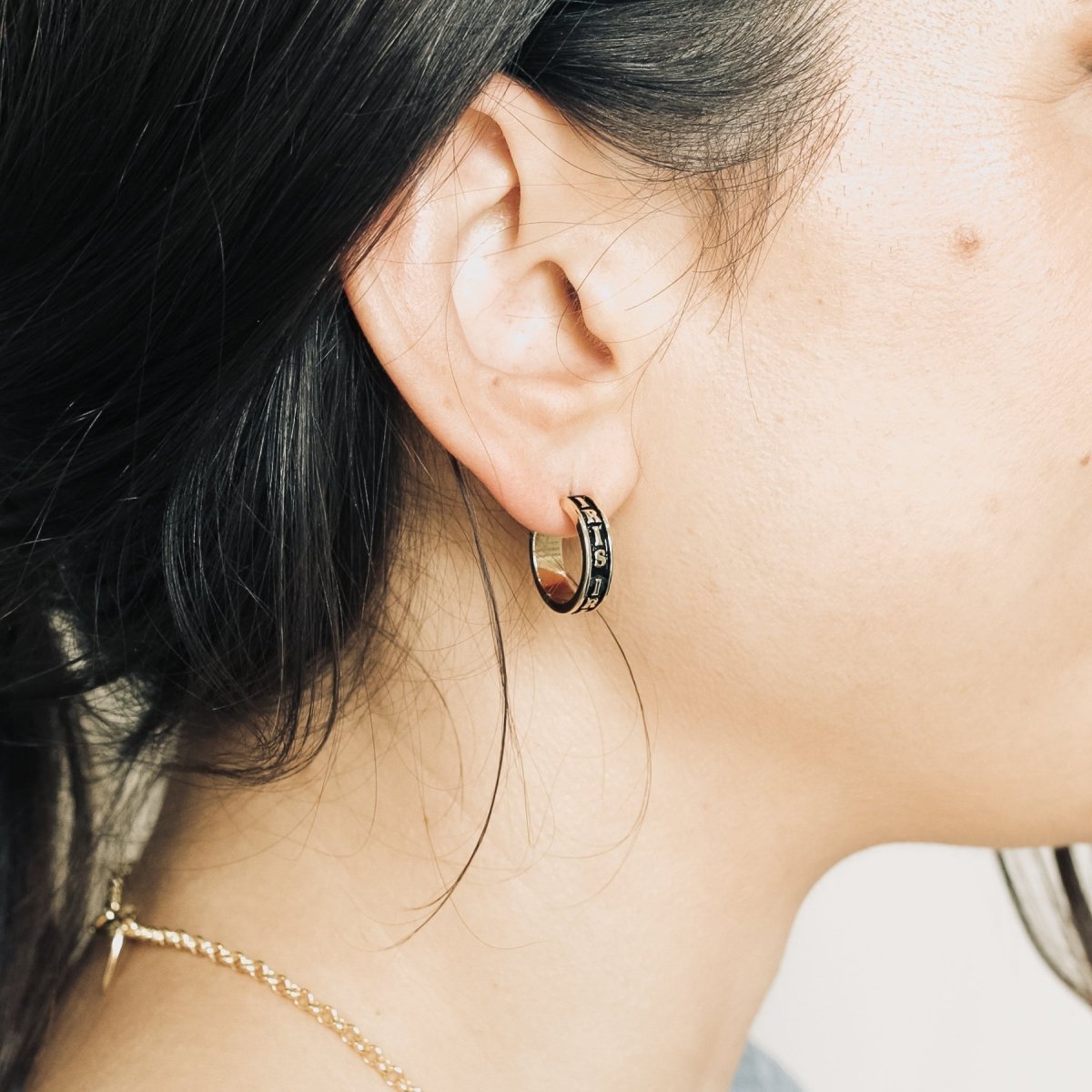 Iris Enamel Vertical Huggie Earrings Earrings by Rahya Jewelry Design – Don't Panic Shoes