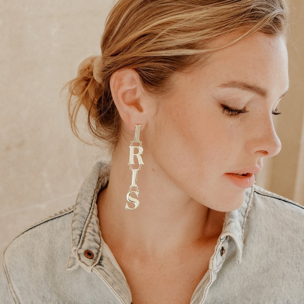 Iris Letters Statement Earrings Earrings by Rahya Jewelry Design – Don't Panic Shoes
