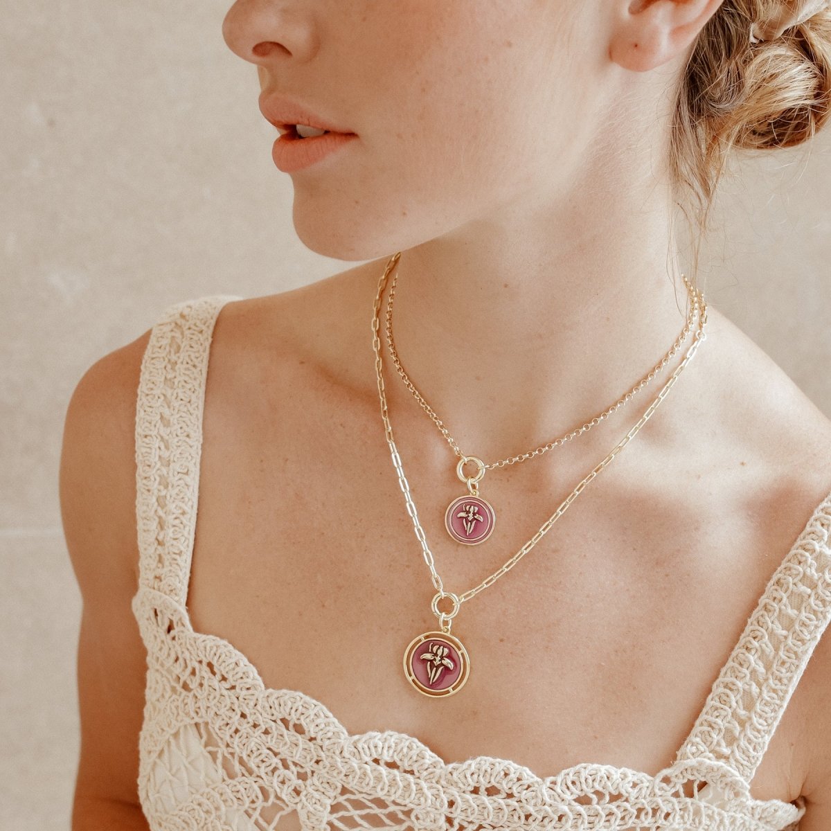 Iris Poydras Necklace With Mini Enameled Flower Pendant Necklaces by Rahya Jewelry Design – Don't Panic Shoes