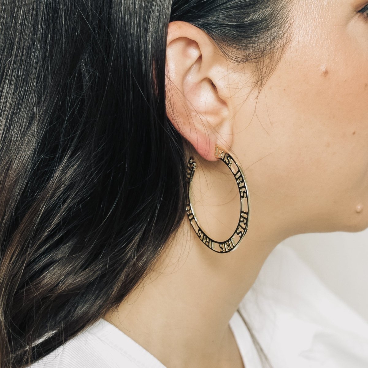 Iris Profile Wide Logo Hoop Earrings Large Earrings by Rahya Jewelry Design – Don't Panic Shoes