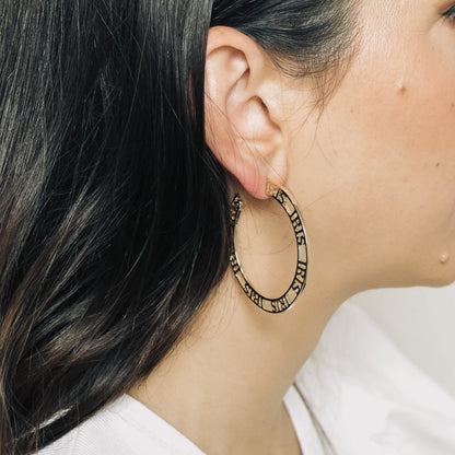 Iris Profile Wide Logo Hoop Earrings Large Earrings by Rahya Jewelry Design – Don't Panic Shoes
