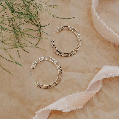 Iris Profile Wide Logo Hoop Earrings Large Earrings by Rahya Jewelry Design – Don't Panic Shoes