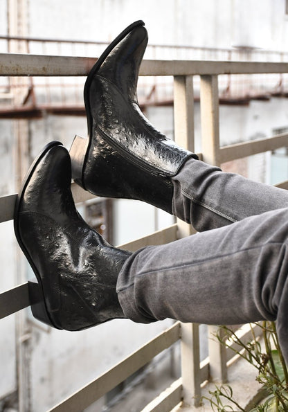 Jazzy Jackman Leather Print Ankle Length Boots Shoes by Libertyzeno – Don't Panic Shoes