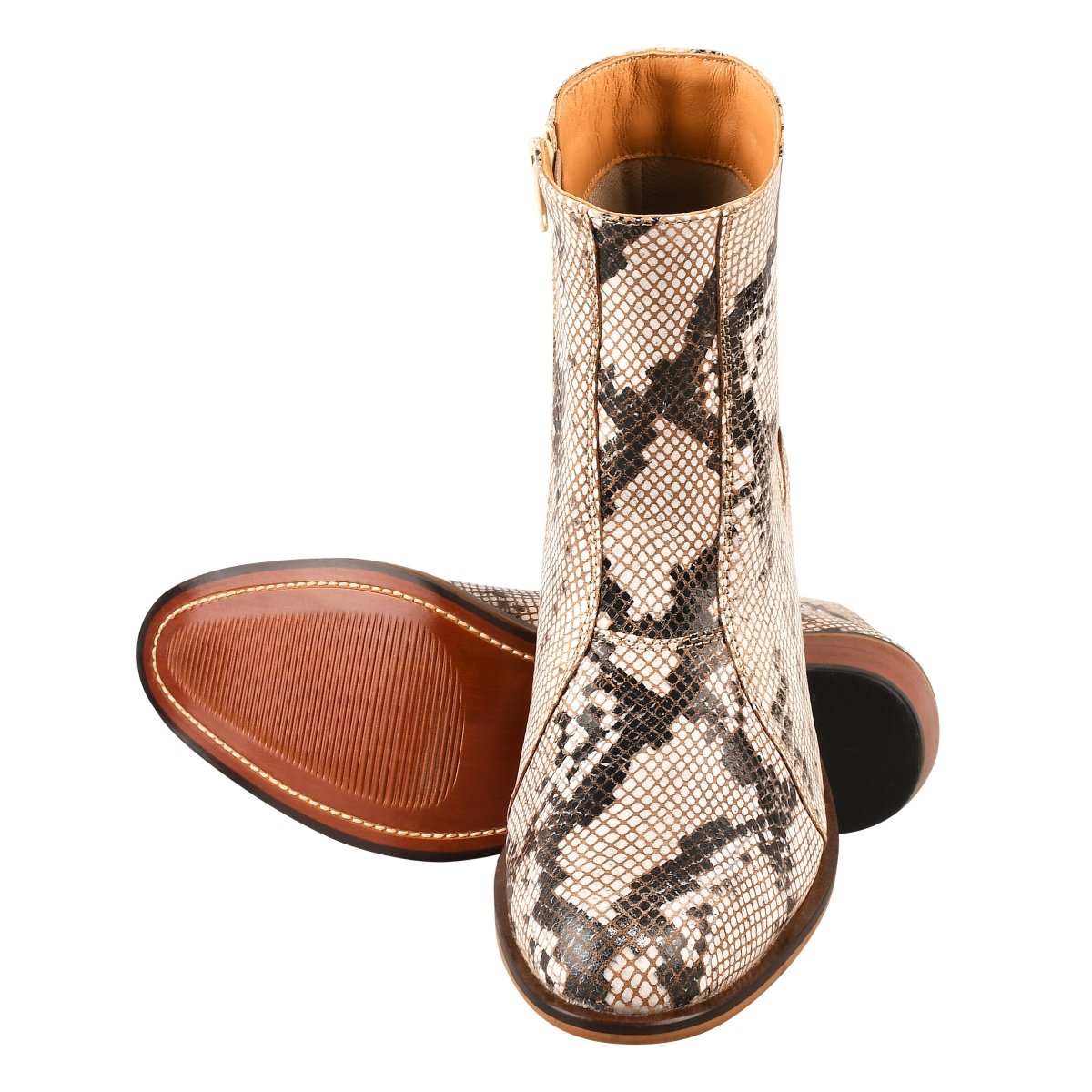 Jazzy Jackman Leather Print Ankle Length Boots Shoes by Libertyzeno – Don't Panic Shoes
