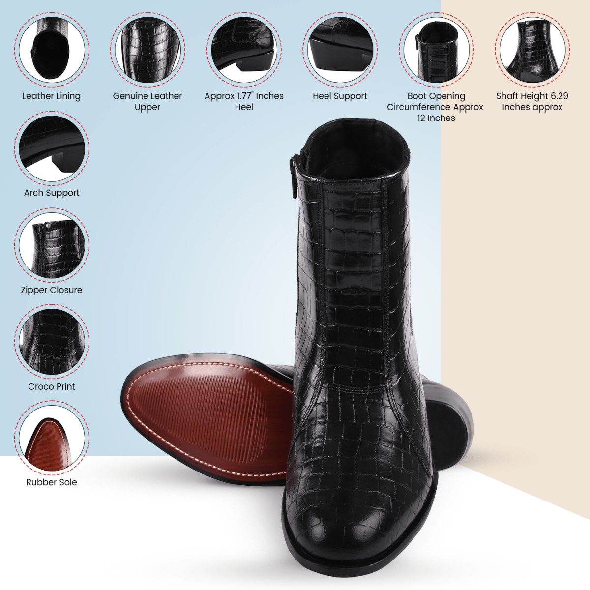 Jazzy Jackman Leather Print Ankle Length Boots Shoes by Libertyzeno – Don't Panic Shoes