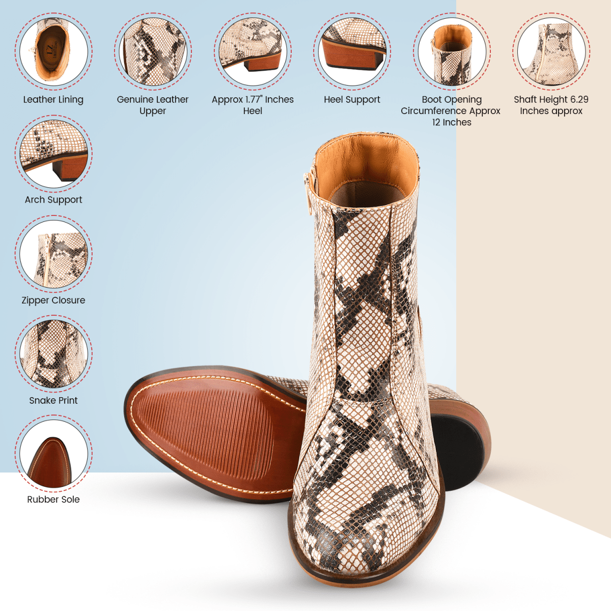 Jazzy Jackman Leather Print Ankle Length Boots Shoes by Libertyzeno – Don't Panic Shoes