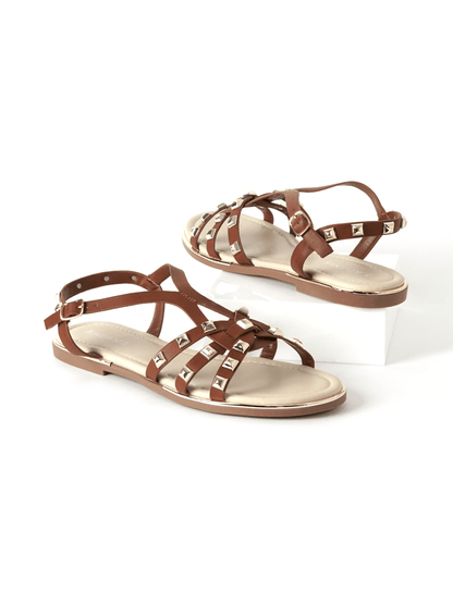 Jennifer | Brown/Gold Sandals by J.Adams – Don't Panic Shoes