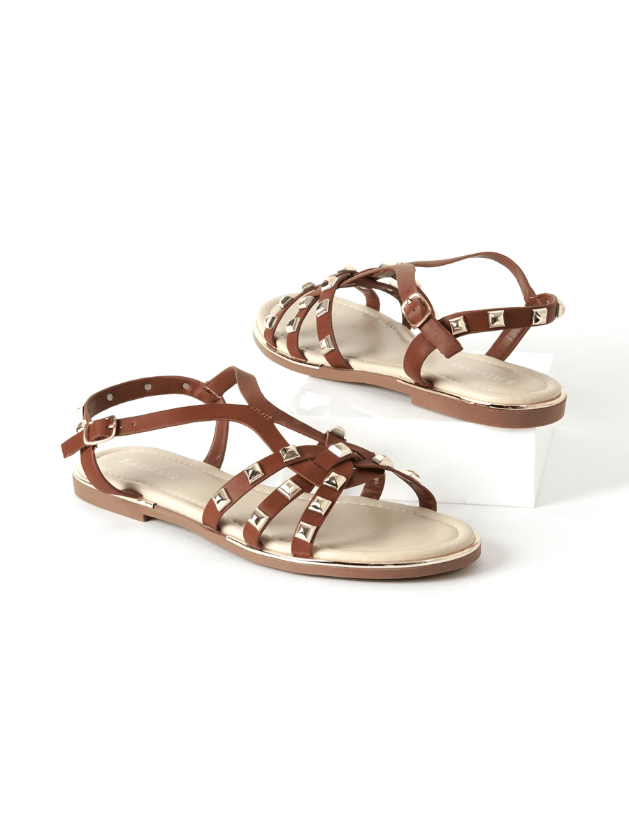 Jennifer | Brown/Gold Sandals by J.Adams – Don't Panic Shoes