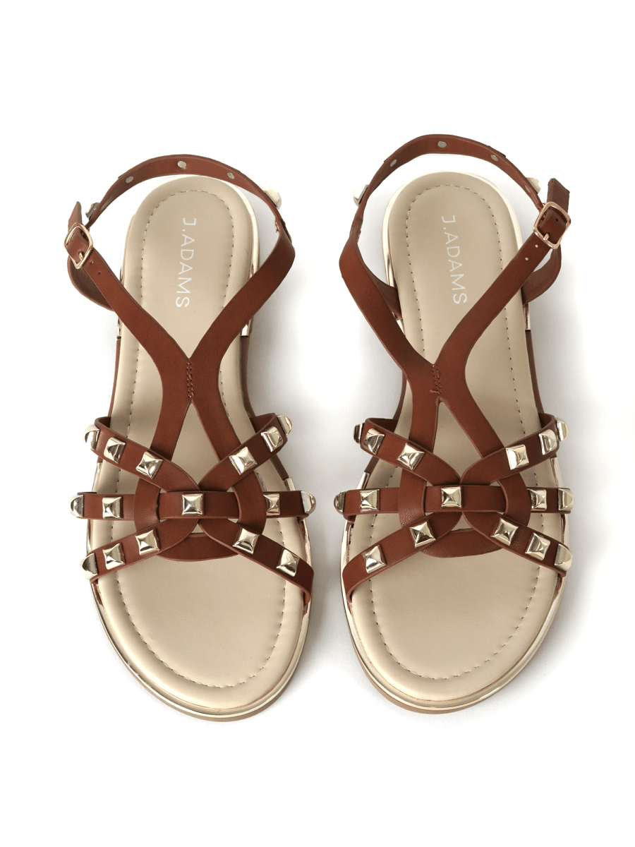 Jennifer | Brown/Gold Sandals by J.Adams – Don't Panic Shoes