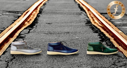 Johnny FamouS Bally Style Central Park Men’s High Tops – Navy Blue Suede And Leather – Vintage 80s Vibe Shoes by Johnny Famous – Don't Panic Shoes