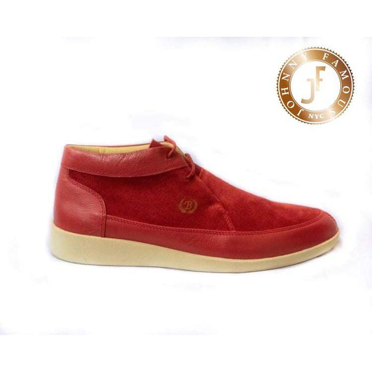Johnny Famous Bally Style Central Park Men's Red Leather and Suede High Tops