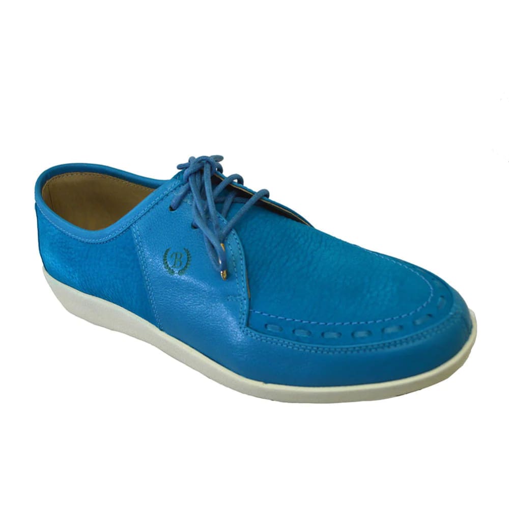 Johnny Famous Bally Style Delancey Men's Turquoise Blue Leather Low Tops Shoes by Johnny Famous – Don't Panic Shoes