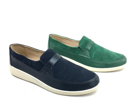 Johnny FamouS Bally Style Tribeca Men’s Slip - Ons – Green Suede And Leather – Vintage 80s Vibe Shoes by Johnny Famous – Don't Panic Shoes