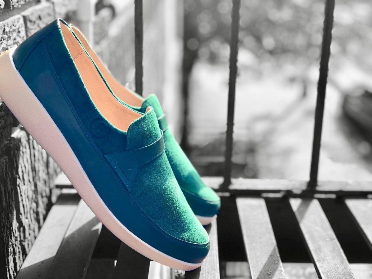 Johnny FamouS Bally Style Tribeca Men’s Slip - Ons – Green Suede And Leather – Vintage 80s Vibe Shoes by Johnny Famous – Don't Panic Shoes