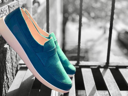 Johnny FamouS Bally Style Tribeca Men’s Slip - Ons – Green Suede And Leather – Vintage 80s Vibe Shoes by Johnny Famous – Don't Panic Shoes