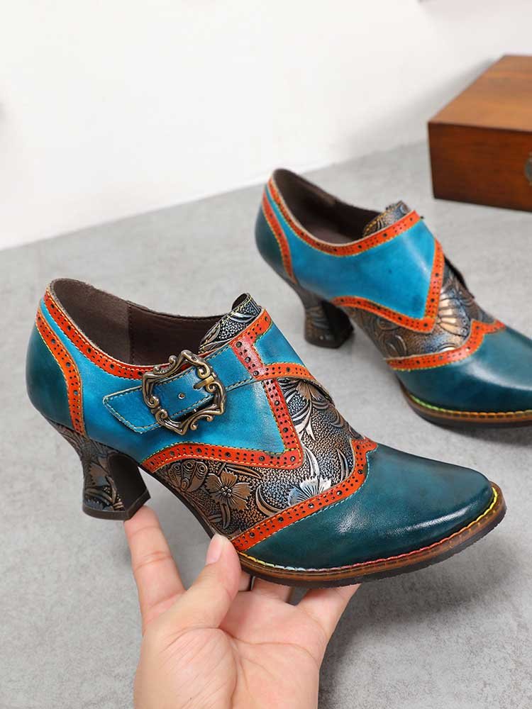 Kaisley Hand Embossed Leather Shoes Pumps by Colorstepshoes – Don't Panic Shoes