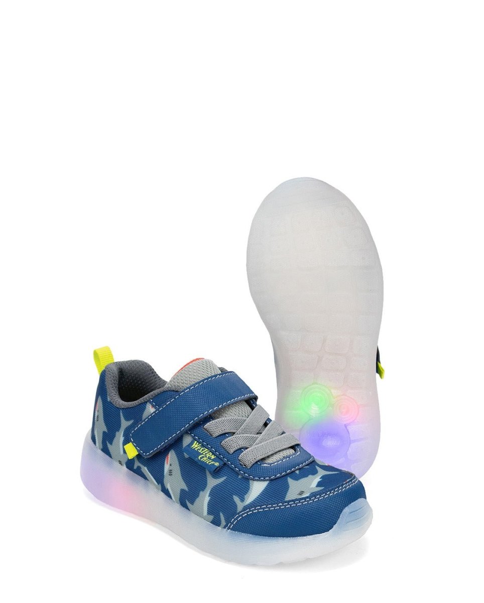 Kids Lighted Flash Feet Shark Sneaker - Blue Sneakers by Western Chief Kids' – Don't Panic Shoes