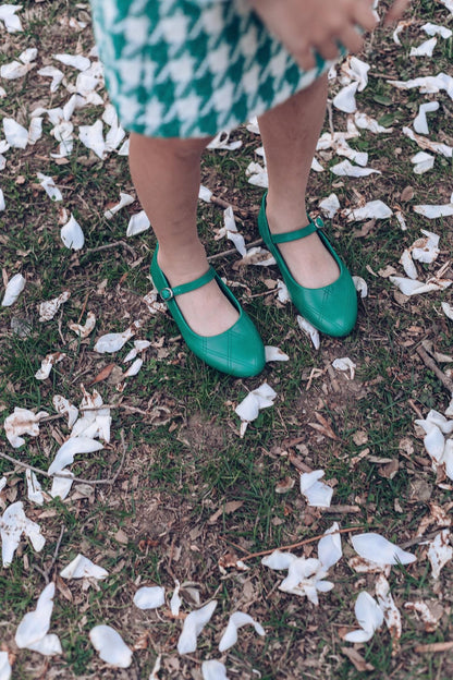 Zoe Premium Elegant Quilted Leather Shoes Leather Green