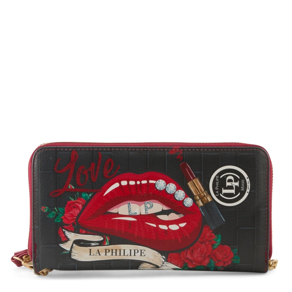 La Philipe Lp1026 16 Red Lips Wallet 2 Leather Black Wallet by La Philipe – Don't Panic Shoes